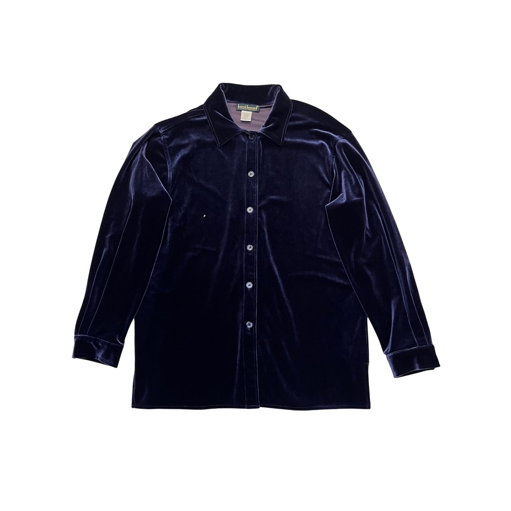Harve Benard Midnight Blue Velvet Long Sleeve Button Down Whimsigoth Shirt L